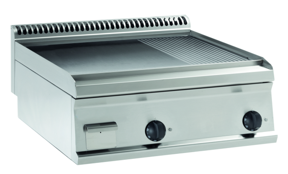 KBS Gastrotechnik Elektro-Grillplatte glatt-gerillt hartverchromt mit 2 Heizzonen Tischgerät