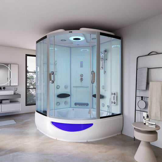 Home Deluxe Dampfdusche mit Whirlpoolfunktion und Dampfsauna EXCLUSIVE - 150 x 150 cm Weiß