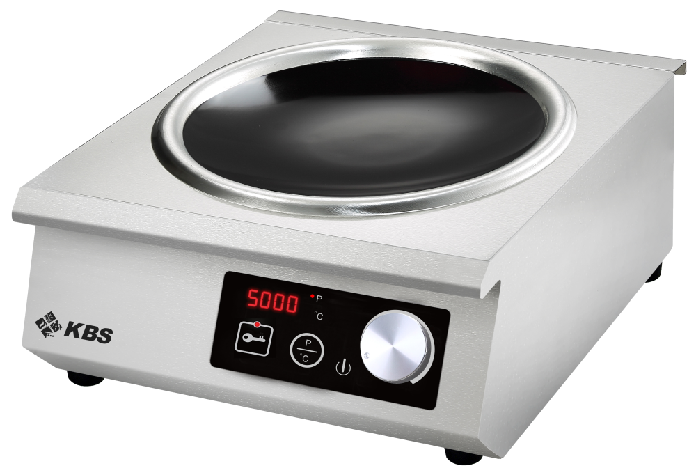 KBS Gastrotechnik Profi-Induktionswok Edelstahlgehäuse 5 kW Schott-Ceran ® Glaskeramik-Kochfläche