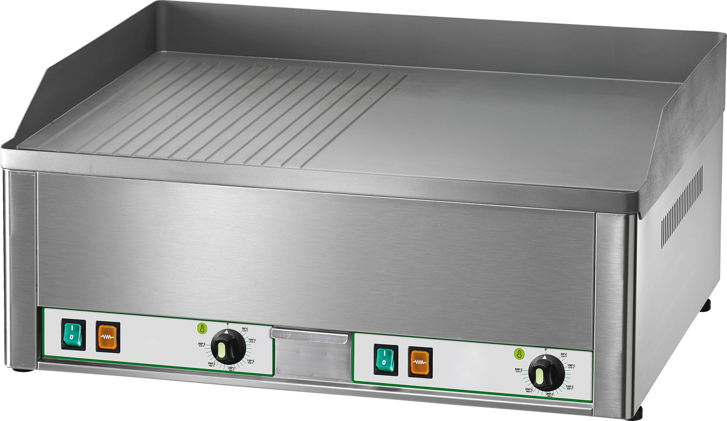 KBS Gastrotechnik Elektro-Grillplatte 6kW 2 Heizzonen 1/2 glatt + 1/2 gerillt