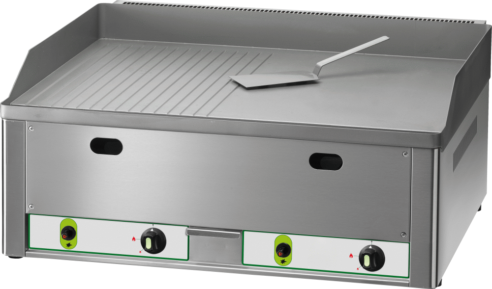 KBS Gastrotechnik Gas-Grillplatte 8KW 2 Heizzonen 1/2 glatt + 1/2 gerillt