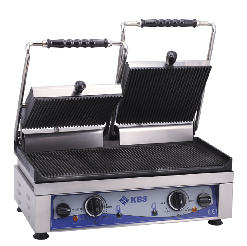 KBS Gastrotechnik Kontaktgrill Grillfläche 52x24cm oben & unten gerillt 2 Heizzonen