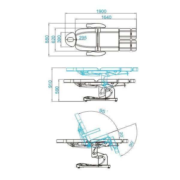 ActiveShop Elektrischer Kosmetikstuhl Azzurro 708AS Pedi 3 Motor grau