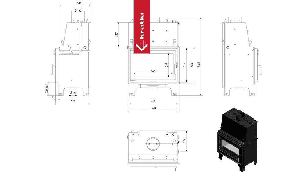 Kratki Wasserführender Kamineinsatz KRATKI AQUARIO O 12 kW Ø 200 mit Türfeder
