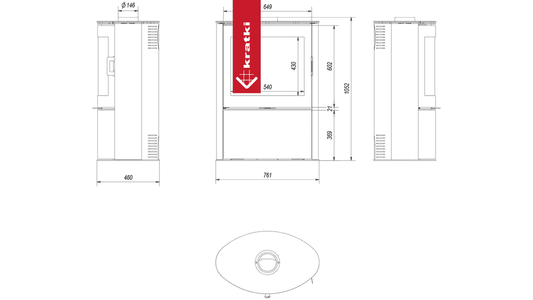 Kratki Kachelofen aus Stahl KRATKI AB S/2 Ø 150 10 kW schwarz Kachel mit Türfeder
