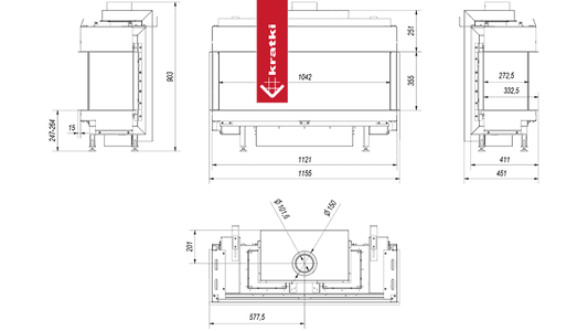 Kratki Gaskamin KRATKI LEO 100 dreiseitig Propan Butan ? 100/150 9,5 kW