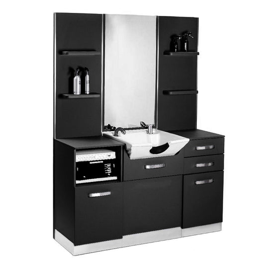ActiveShop Gabbiano Friseurkonsole mit Waschbecken B085W schwarz