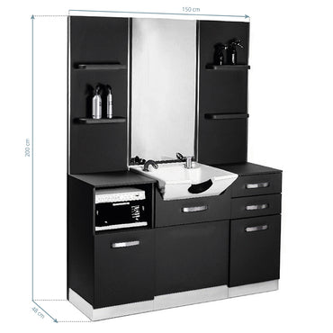 ActiveShop Gabbiano Friseurkonsole mit Waschbecken B085W schwarz