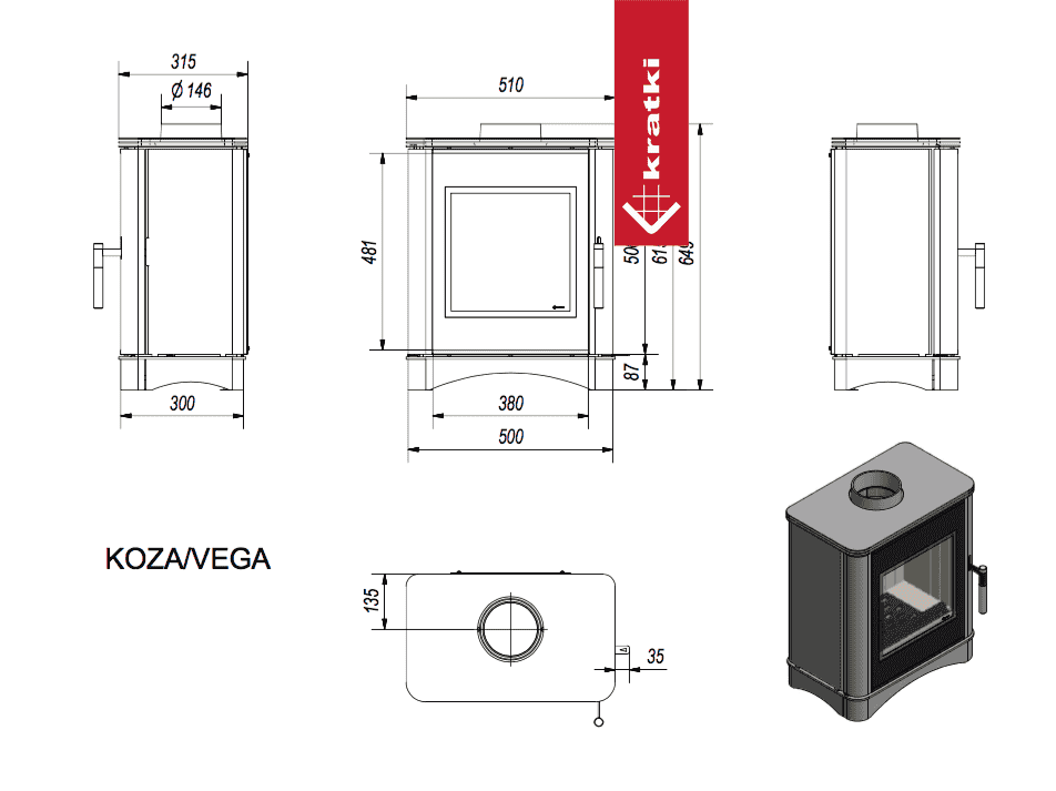 Kratki Kaminofen aus stahl KRATKI VEGA Ø 150 6 kW