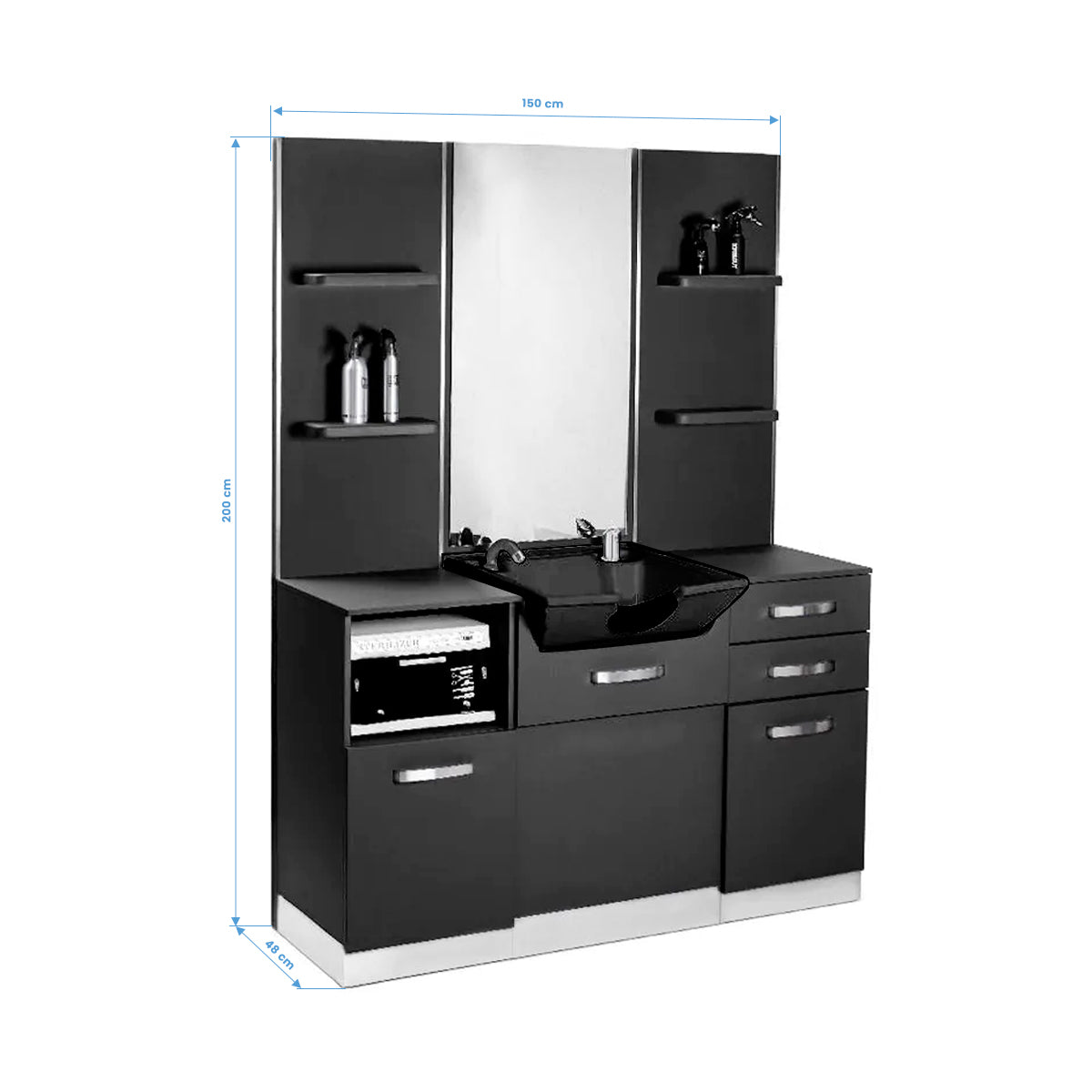 ActiveShop Gabbiano Friseurkonsole mit Waschbecken B085B schwarz