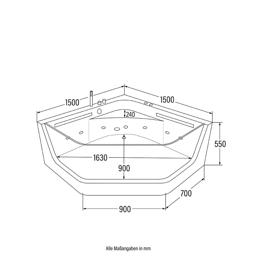 Home Deluxe Whirlpool Badewanne mit Lichttherapie PACIFICO - 150 x 150 cm