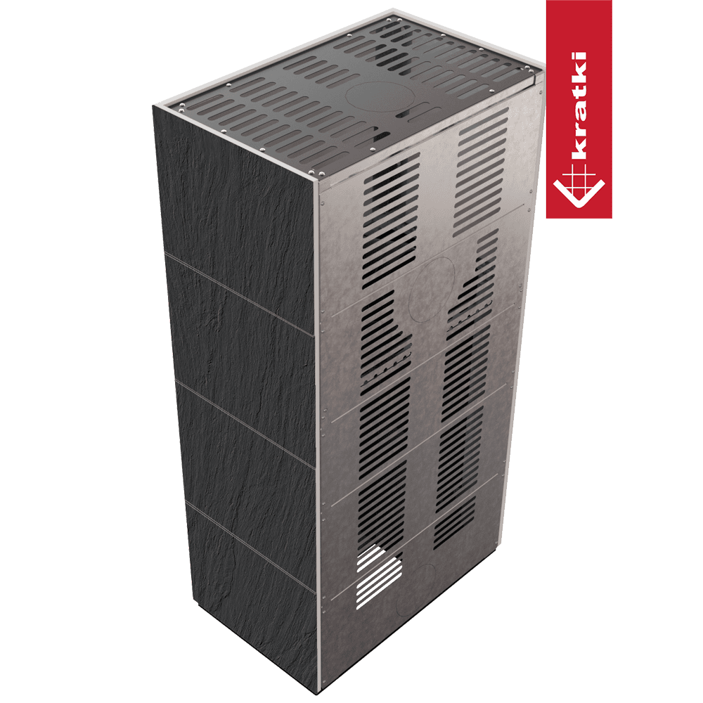 Kratki Kaminbausatz KRATKI FLOKI BOX 8 kW Ø 160 Quarzsinter NATURALI ARDESIA NERO A SPACCO schwarz Verkleidung