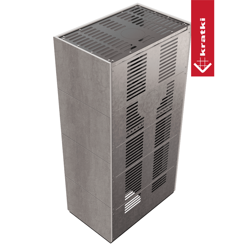 Kratki Kaminbausatz KRATKI FLOKI BOX 8 kW Ø 160 Quarzsinter NATURALI PIETRA DI SAVOIA GRIGIA BOCCIARDATA