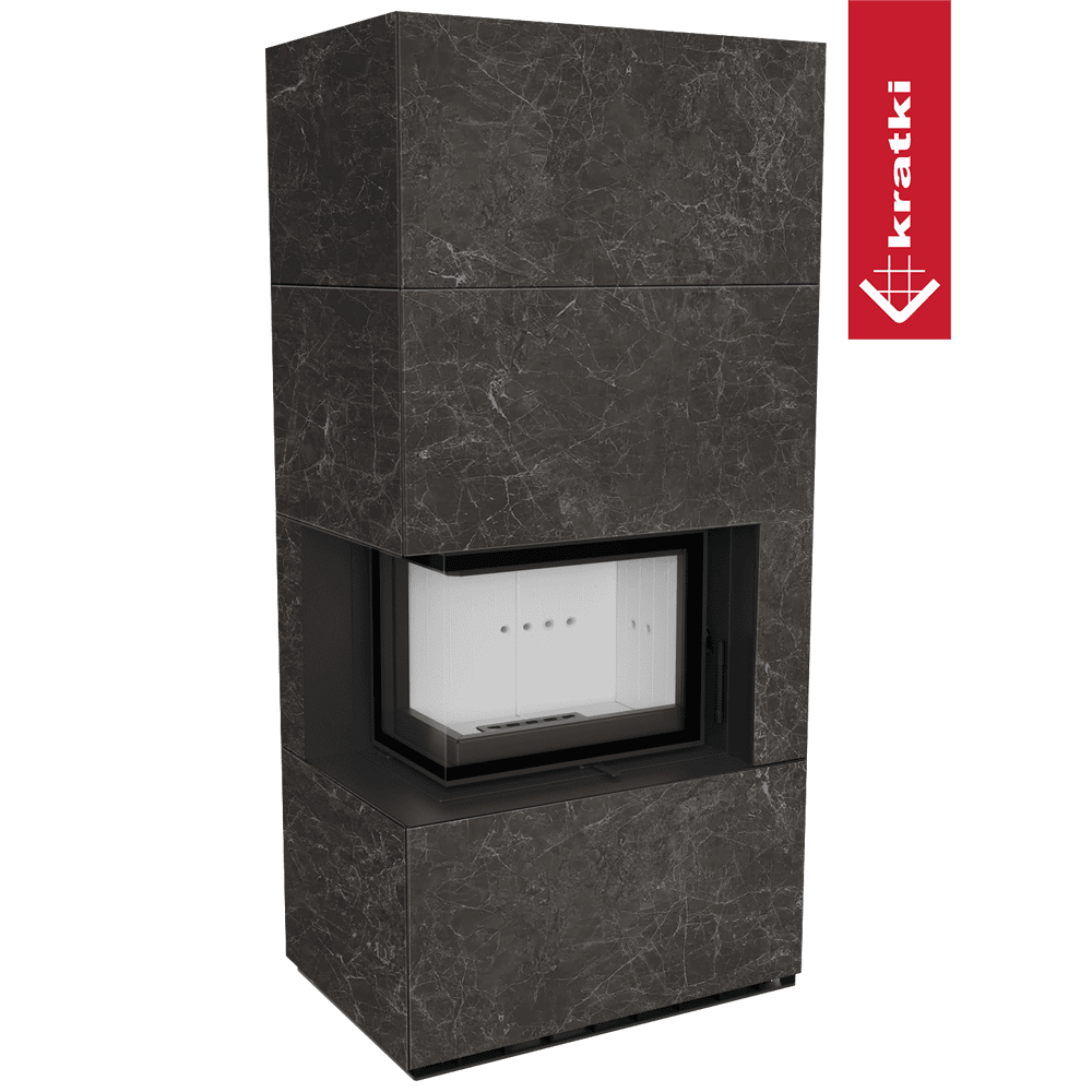 Kratki Kaminbausatz KRATKI FLOKI BOX links 8 kW Ø 160 Quarzsinter NATURALI NERO GRECO
