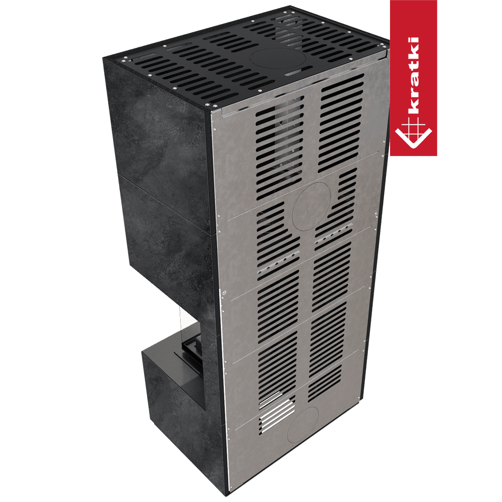 Kratki Kaminbausatz KRATKI FLOKI BOX rechts 8 kW Ø 160 Quarzsinter OSSIDO NERO