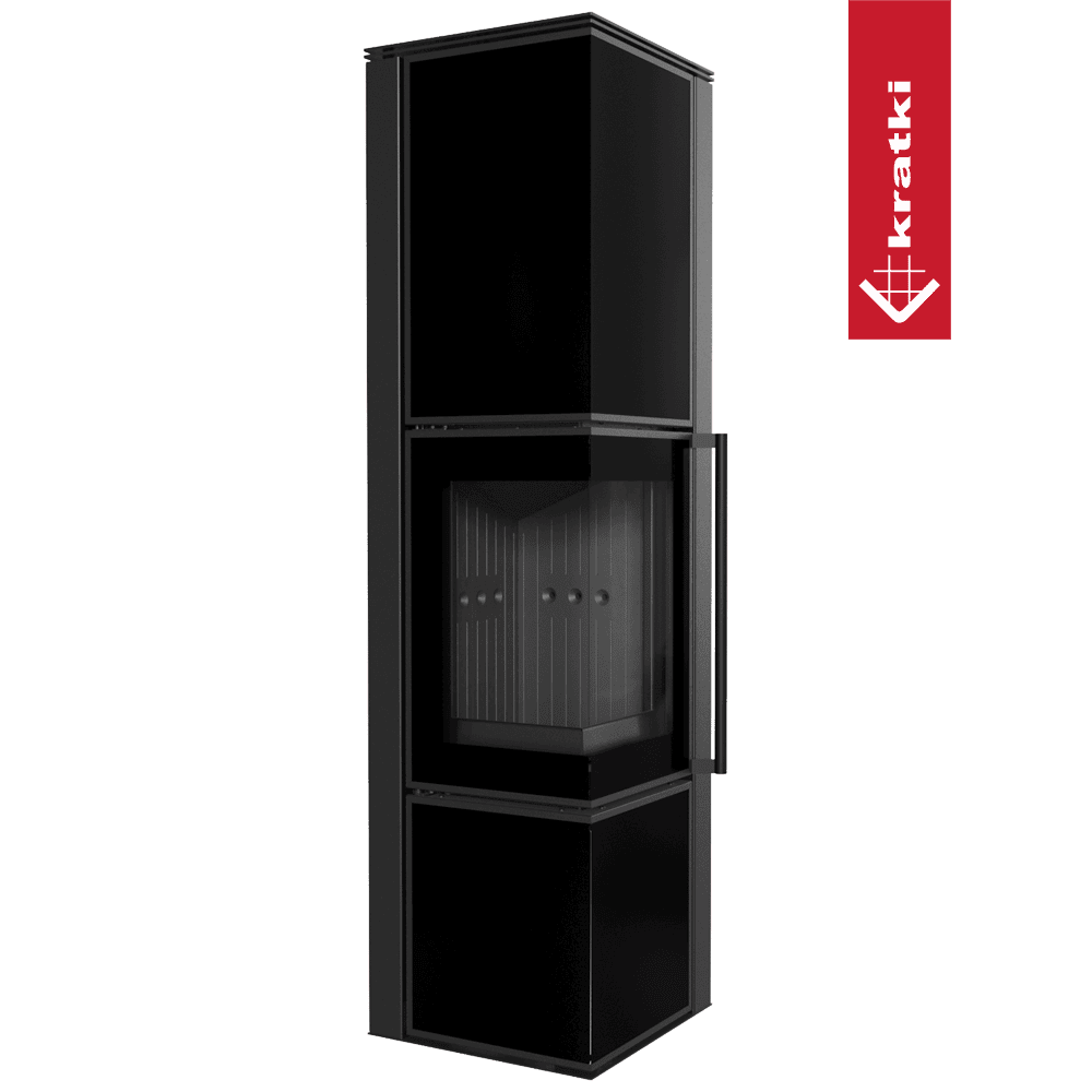 Kratki Kaminofen aus Stahl KRATKI TORA/L 8 kW Ø 150 Schwarzes Glaspaneel schwarz Verkleidung