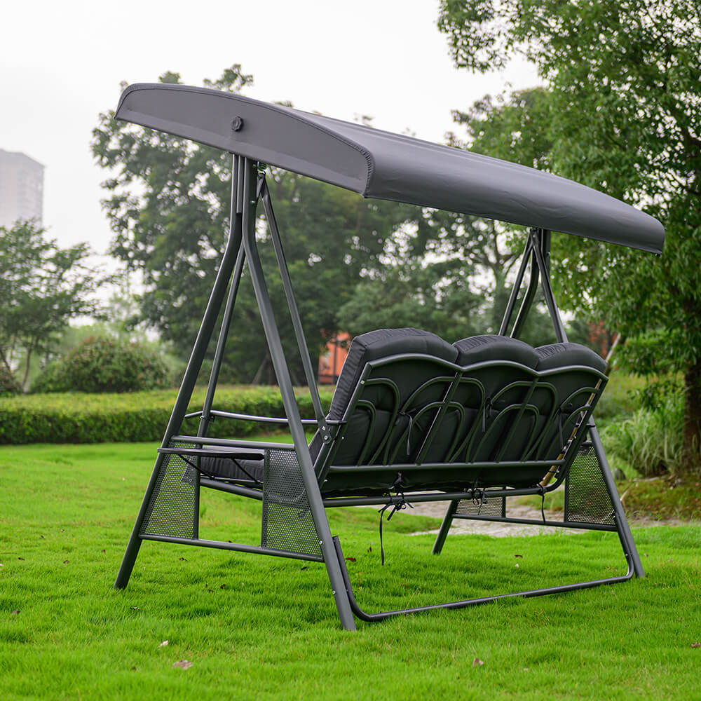 Home Deluxe Hollywoodschaukel 3-Sitzer DESCANSO - 115 x 198 cm Grau