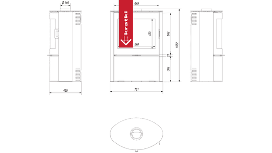 Kratki Kachelofen aus Stahl KRATKI AB S/2 Ø 150 10 kW weiss Kachel
