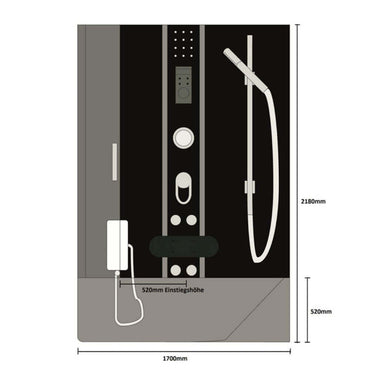 Home Deluxe Dampfdusche mit Whirlpool ALLIN 4IN1 - 170 x 90 Schwarz Links
