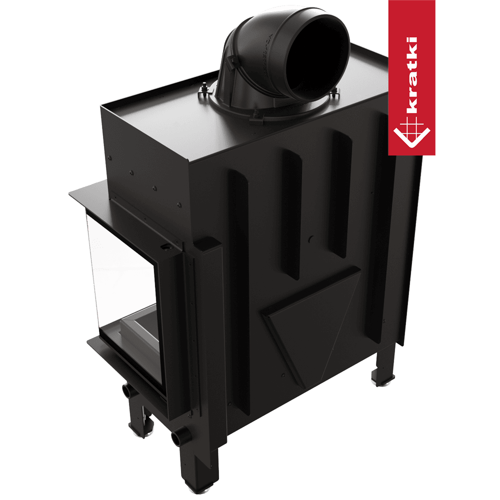 Kratki Kamineinsatz aus Stahl KRATKI FLOKI M rechts 10 kW Ø 200 schwarz Verkleidung