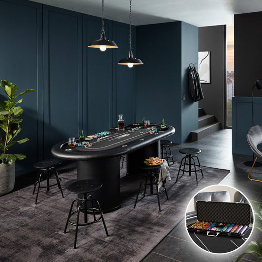 Home Deluxe Pokertisch mit LED-Beleuchtung inkl. Pokerkoffer CASINO - Für 9 Personen