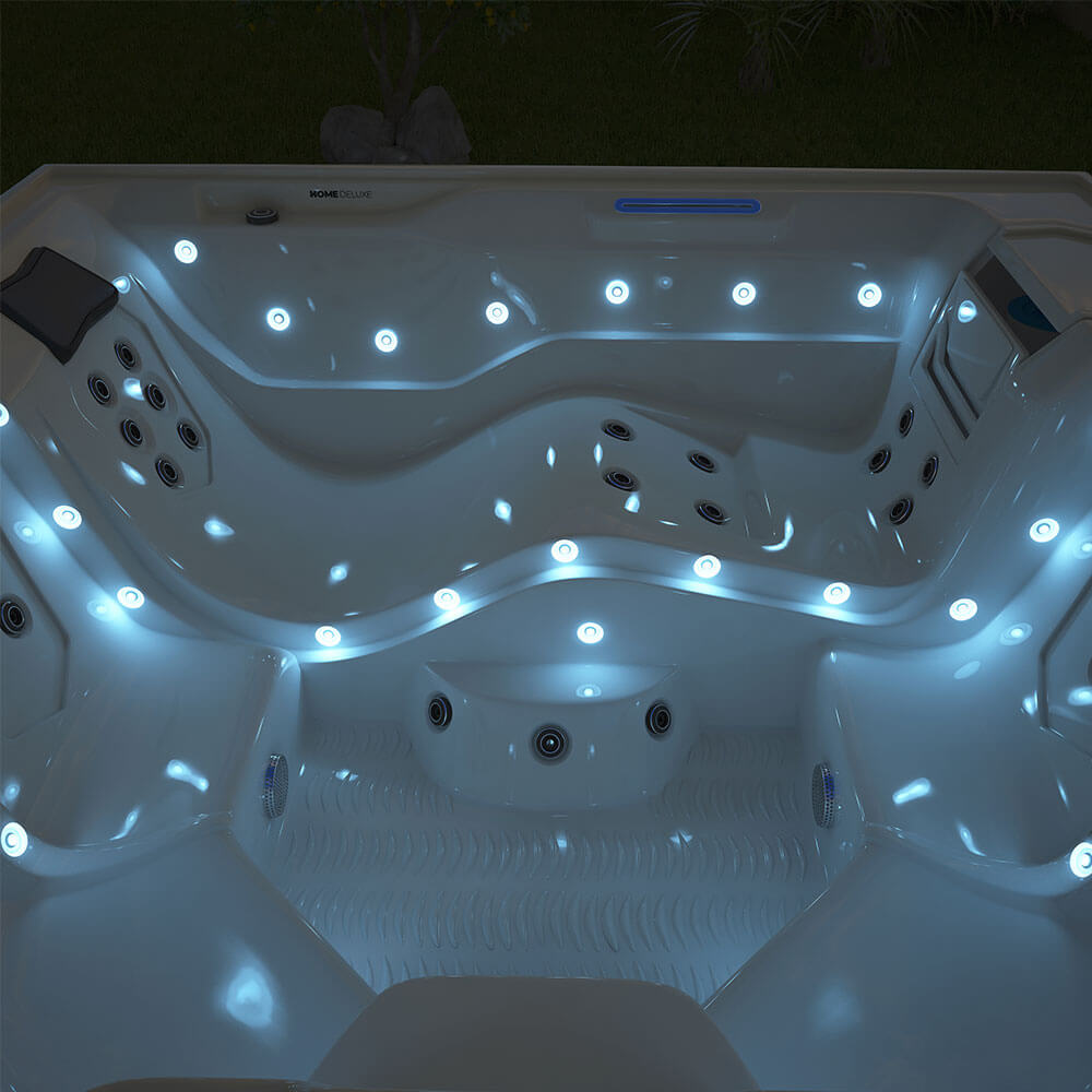 Home Deluxe Outdoor Whirlpool mit Treppe und Thermoabdeckung STREAM BIG - 207 x 207 cm für 5 Personen