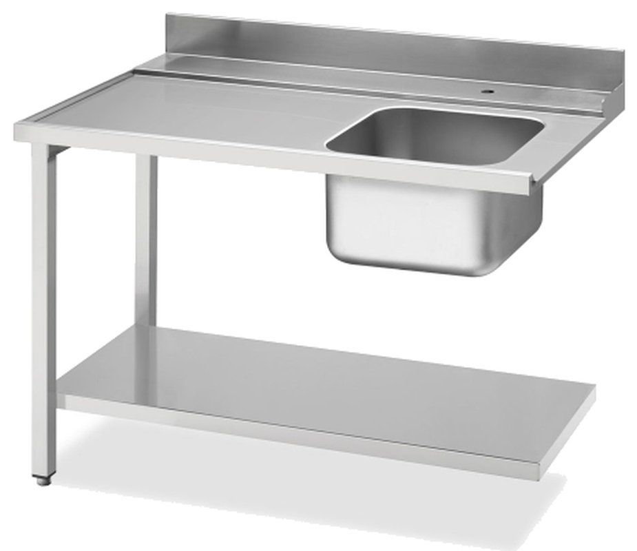 KBS Gastrotechnik Zulauftisch Becken rechts, Breite 120cm, Grundboden und Aufkantung