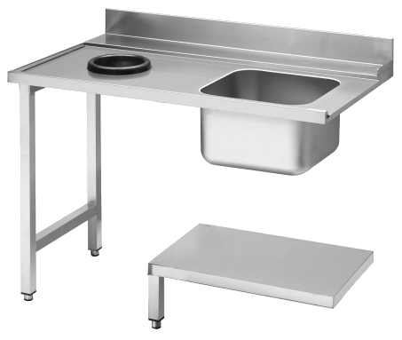 KBS Gastrotechnik Zulauftisch Becken rechts, mit Abfallloch Breite 120cm und Grundboden
