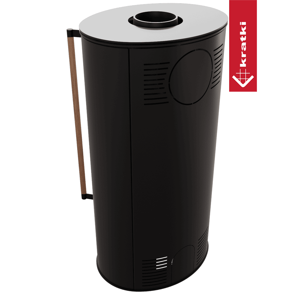 Kratki Piec stalowy ERIK Ø 150 5,5 kW czarny termotec z domykaniem, klamka z drewna egzotycznego Jatoba