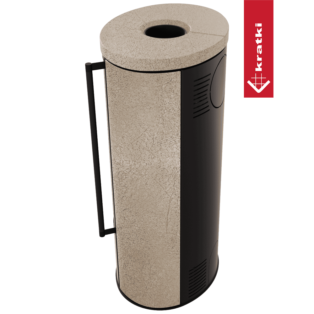 Kratki Piec stalowy ERIK Ø 150 5,5 kW ozdobna ceramika akumulacyjna GOLD SATIN; pokrywa ceramiczna; czarny termotec
