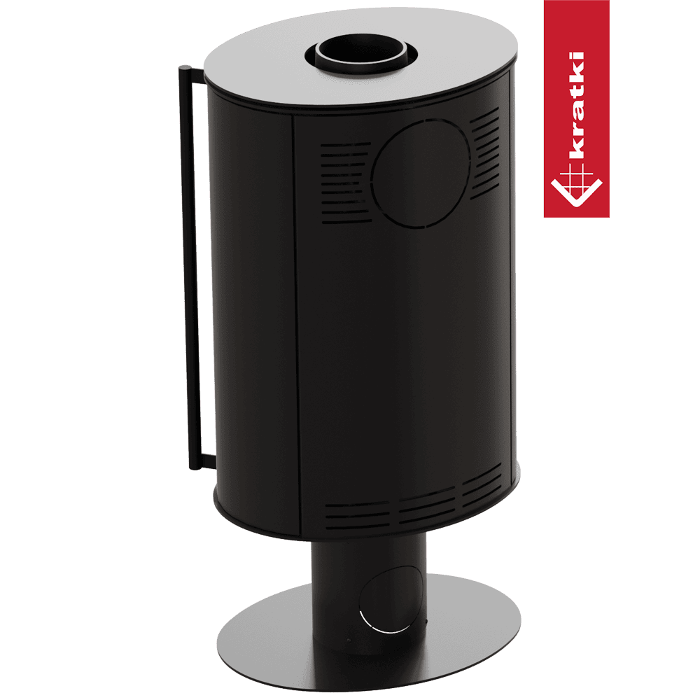Kratki Kaminofen aus Stahl mit Sockel KRATKI ERIK Ø 150 5,5 kW schwarz Verkleidung mit Türfeder