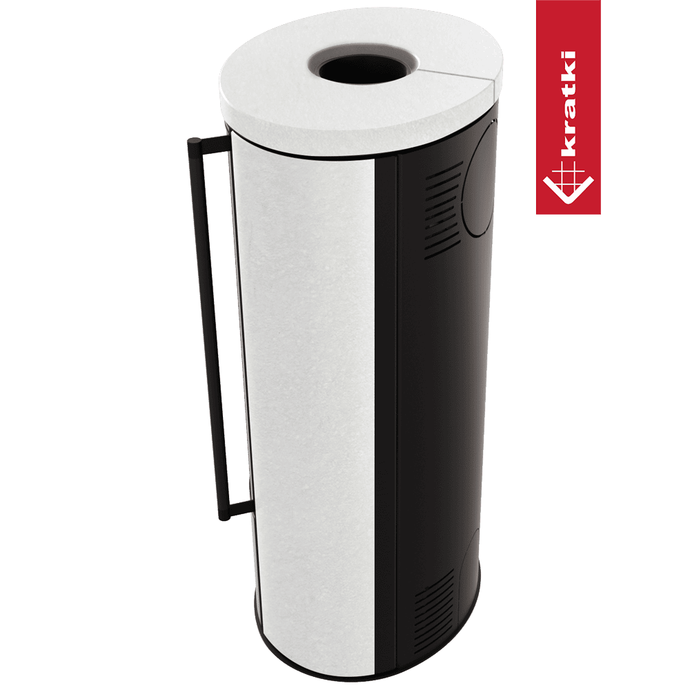 Kratki Piec stalowy ERIK Ø 150 5,5 kW ozdobna ceramika akumulacyjna WHITE SATIN pokrywa ceramiczna; czarny termotec