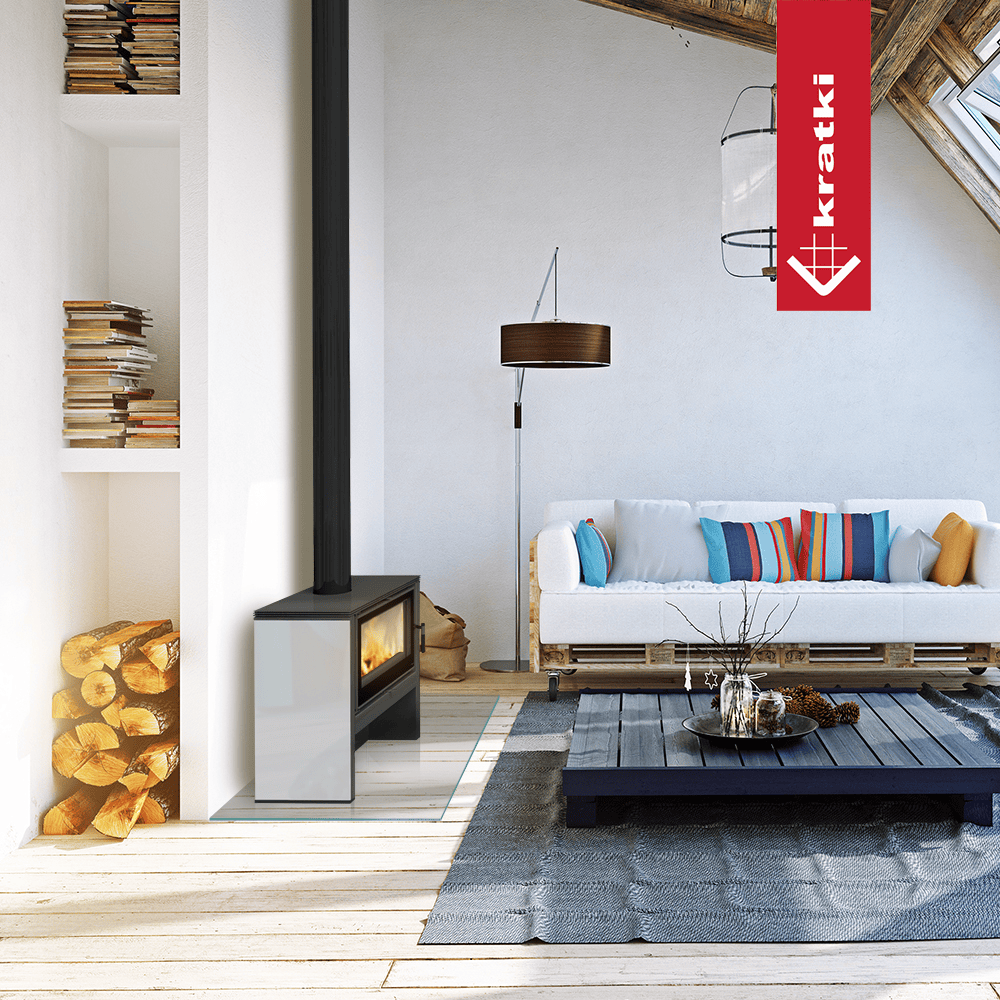 Kratki Kaminofen aus Stahl KRATKI JUNO 12 kW Ø 160 weißes Paneel
