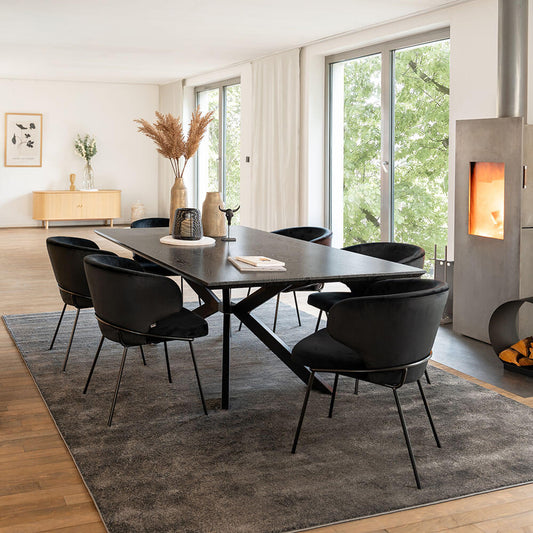 Home Deluxe Essgruppe Eckig AVENCIA inkl. Sternfuß - 200 x 120 cm Dark Oak 6 Stühle