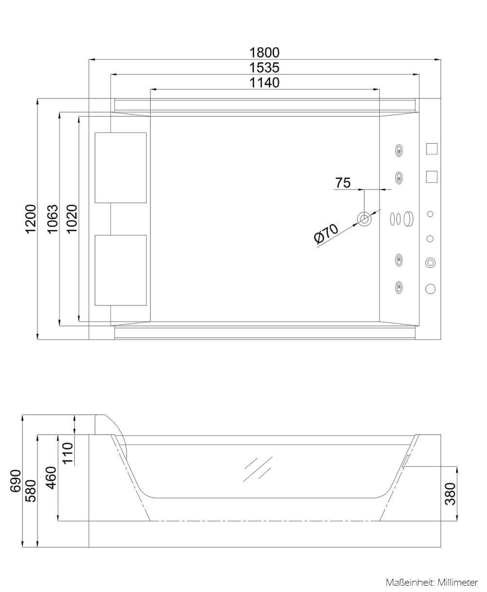 Home Deluxe Whirlpool Badewanne mit Lichttherapie ATLANTIC XL 180 x 120