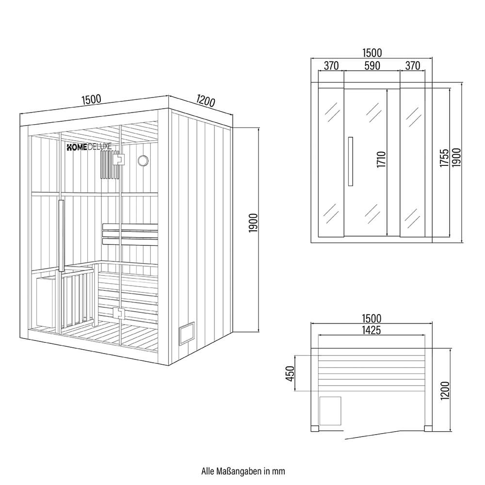 Home Deluxe Traditionelle Sauna SKYLINE L - 150 x 120 cm für 3 Personen