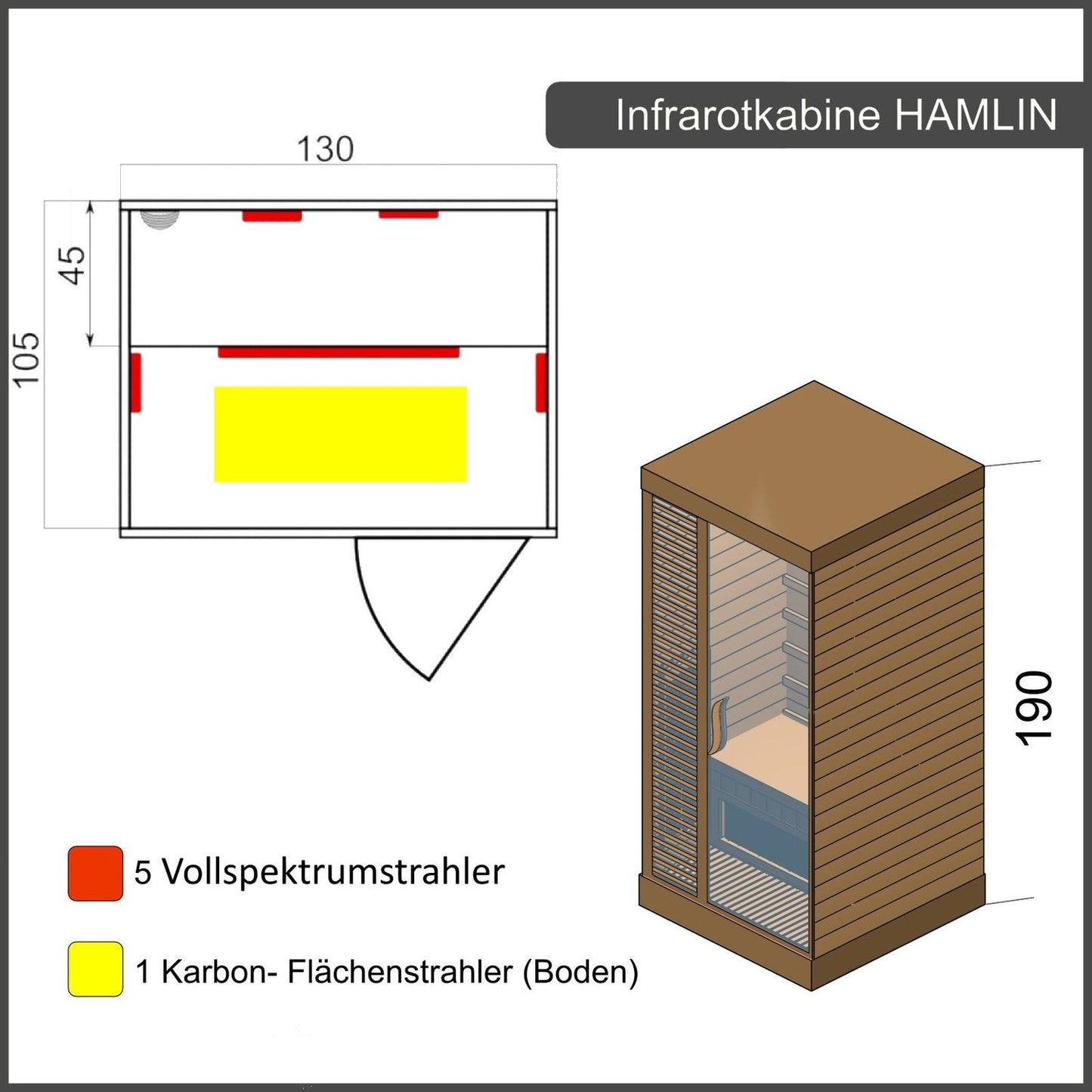 Dewello Infrarotkabine HAMLIN VOLLSPEKTRUM 130x105 bei TroniTechnik