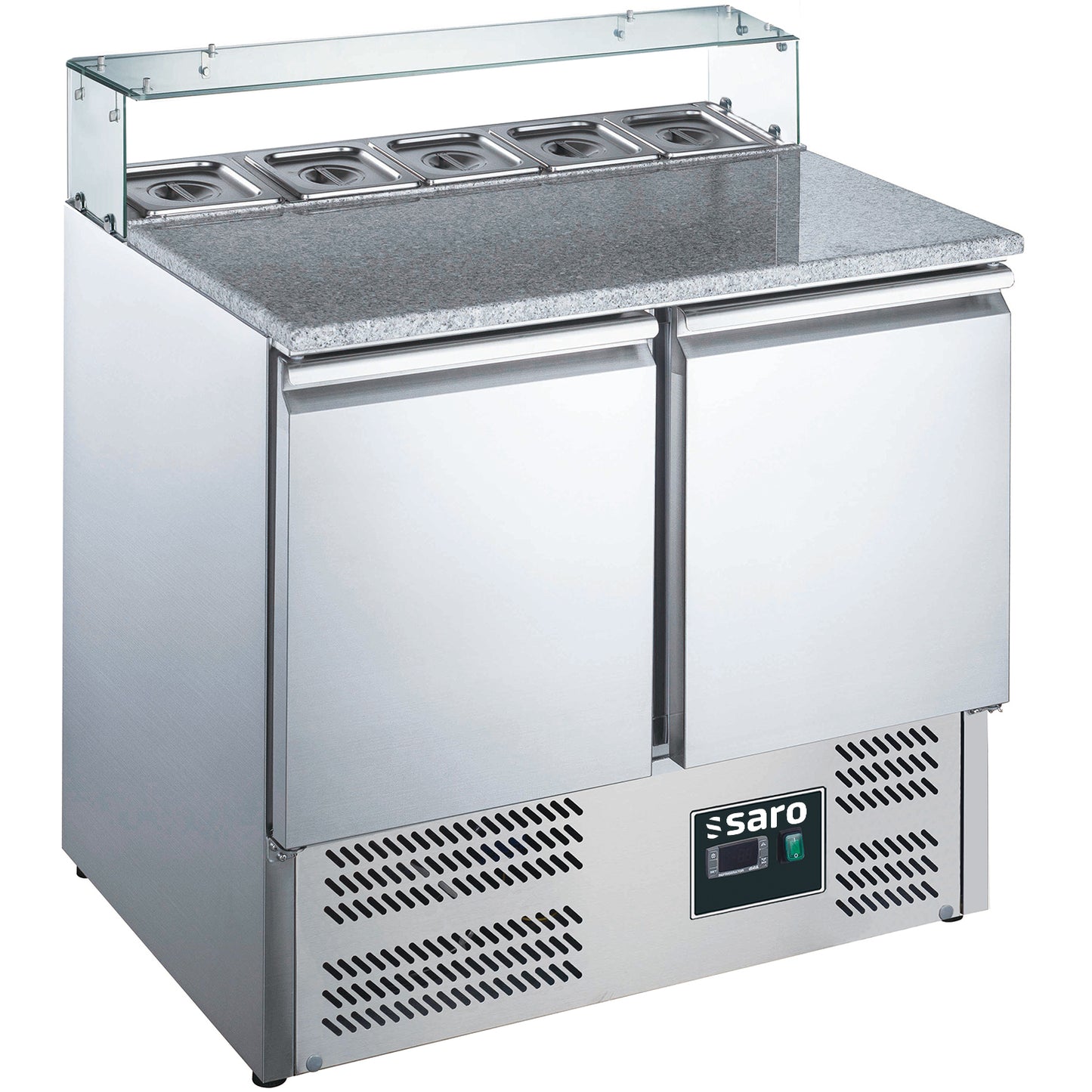 SARO Pizzatisch, 2 Türen, Glasaufsatz, Modell EPS 900G