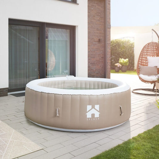 Home Deluxe Outdoor Whirlpool SPLASH inkl. Abdeckung - Ø208 cm 6 Personen Beige