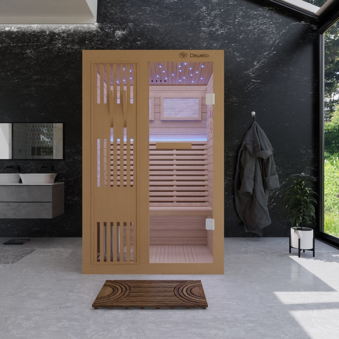 Dewello Finnische Sauna MINTO 120cm x 120cm bei TroniTechnik