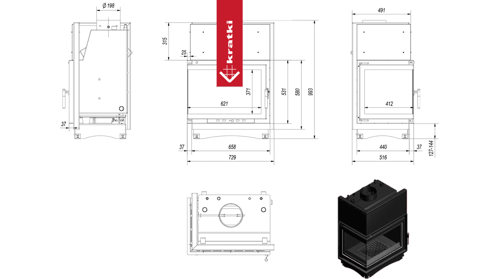 Kratki Wasserführender Kamineinsatz KRATKI ZUZIA links 12 kW Ø 200