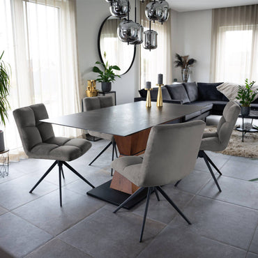 Home Deluxe Esszimmerstuhl drehbar Samt NODA – 6er Set Hellgrau