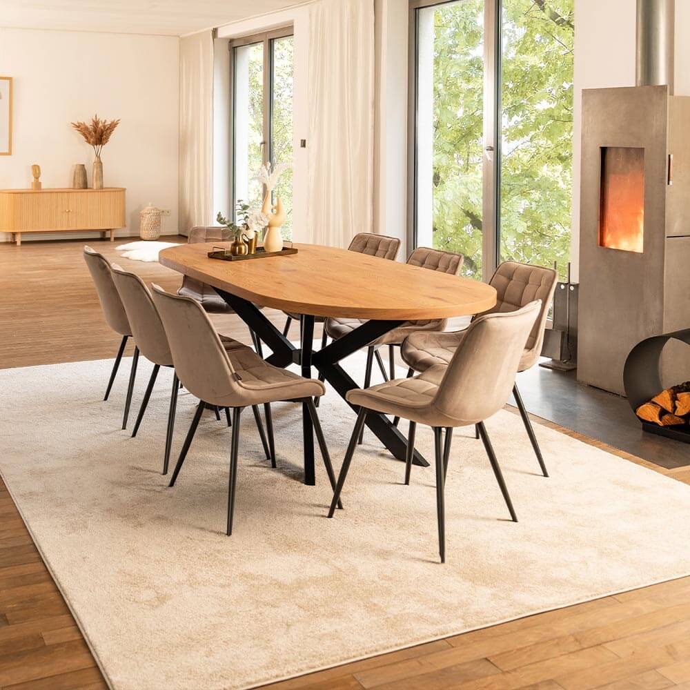 Home Deluxe Esstisch Oval Ausziehbar AVENTI inkl. Sternfuß - 160-200 x 100 cm Light Oak