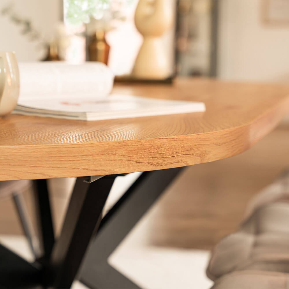 Home Deluxe Essgruppe Oval Ausziehbar inkl. Sternfuß - 160 x 100 cm Light Oak 8 Stühle Hellgrau