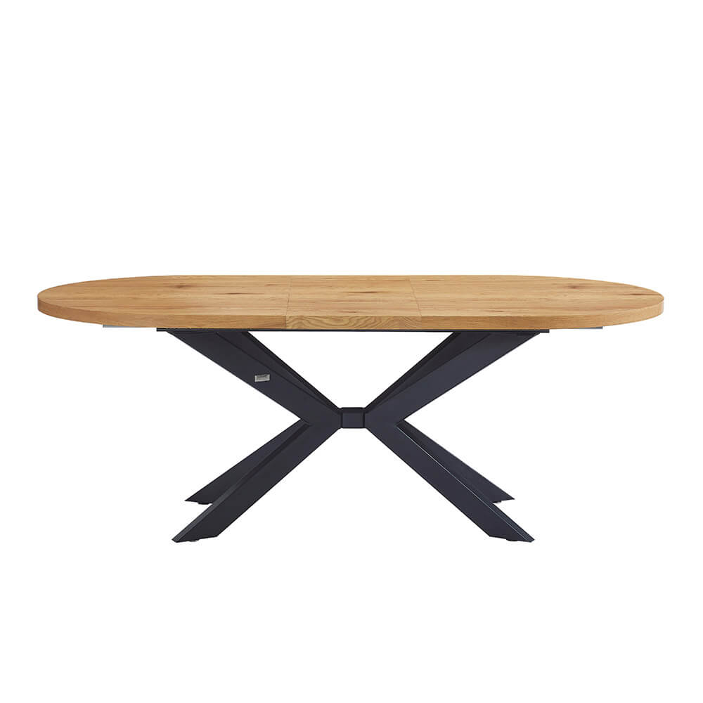 Home Deluxe Essgruppe Oval Ausziehbar inkl. Sternfuß - 160 x 100 cm Light Oak 8 Stühle Hellgrau