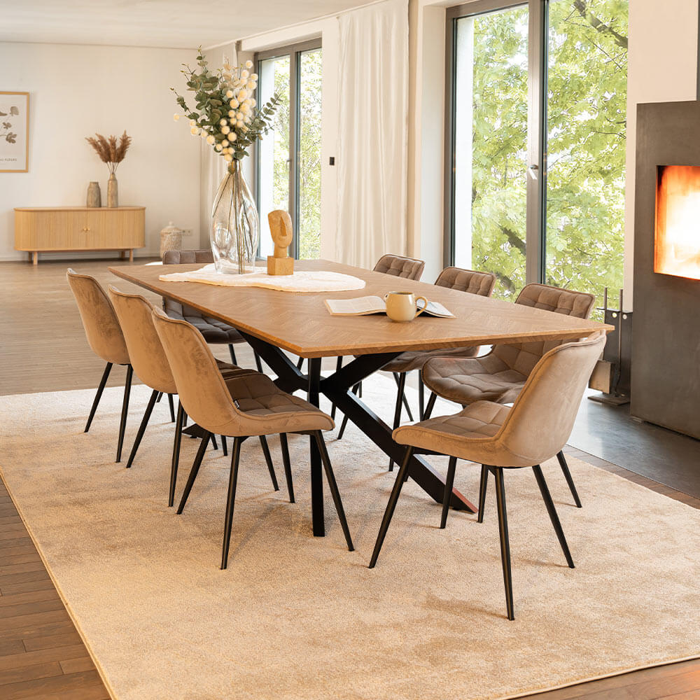 Home Deluxe Esstisch Eckig AVENCIA inkl. Sternfuß -160 x 100 cm Fishbone Oak
