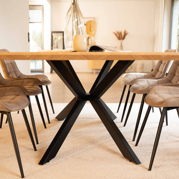 Home Deluxe Essgruppe Eckig AVENCIA inkl. Sternfuß - 200 x 120 cm Fishbone Oak 8 Stühle Grau