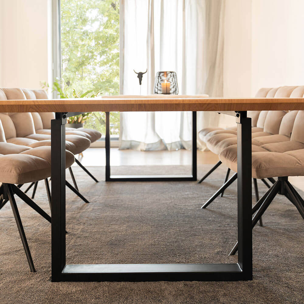 Home Deluxe Essgruppe Eckig AVENCIA inkl. U-Fuß - 240 x 120 cm Light Oak 6 Stühle Creme