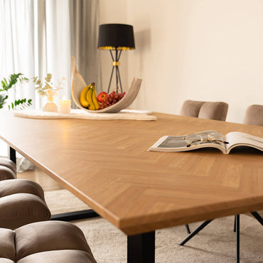 Home Deluxe Essgruppe Eckig AVENCIA inkl. U-Fuß - 240 x 120 cm Fishbone Oak 6 Stühle