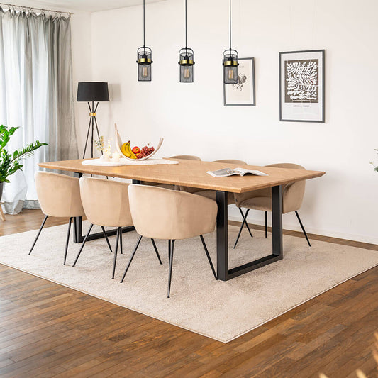 Home Deluxe Essgruppe Eckig AVENCIA inkl. U-Fuß - 240 x 120 cm Fishbone Oak 6 Stühle